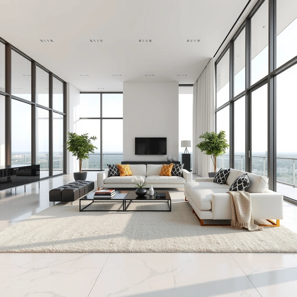 Sparkling clean, minimalist modern living room interior